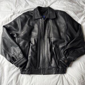 Vintage Lu-ppe Genuine Black Leather bomber jacket Size L
